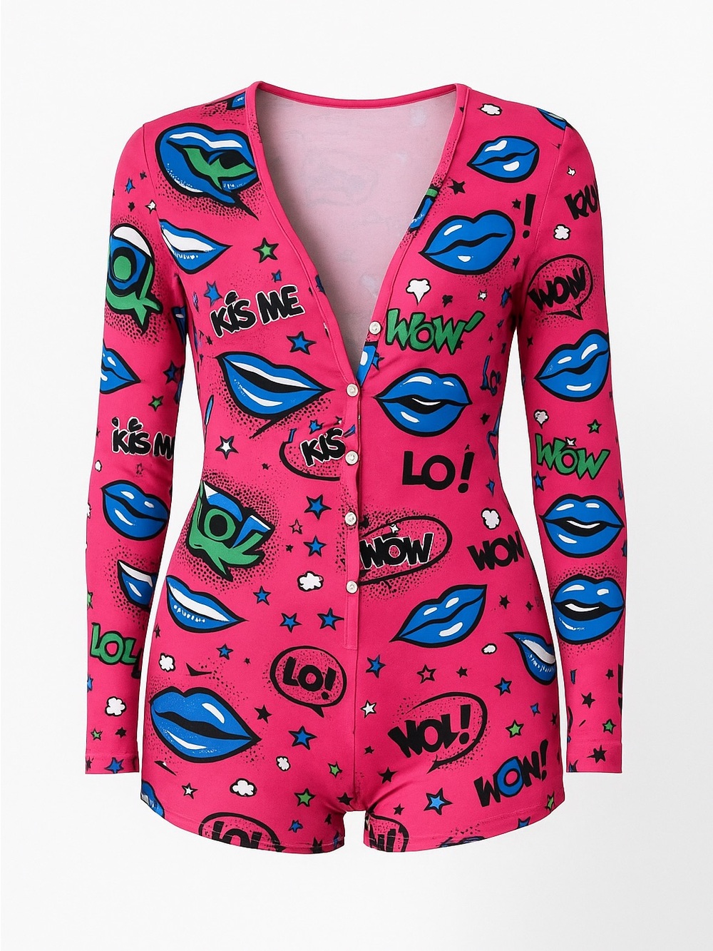 Women’s Pink Graphic Button-Front Romper Onesie
